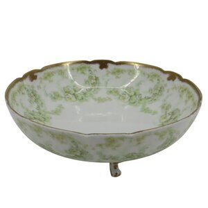 Elite Limoges France Green Flower Floral Swag Footed Bowl Antique French Serving